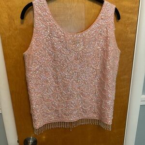 Beaded Pink Sleeveless Sequin Fringe Camisole